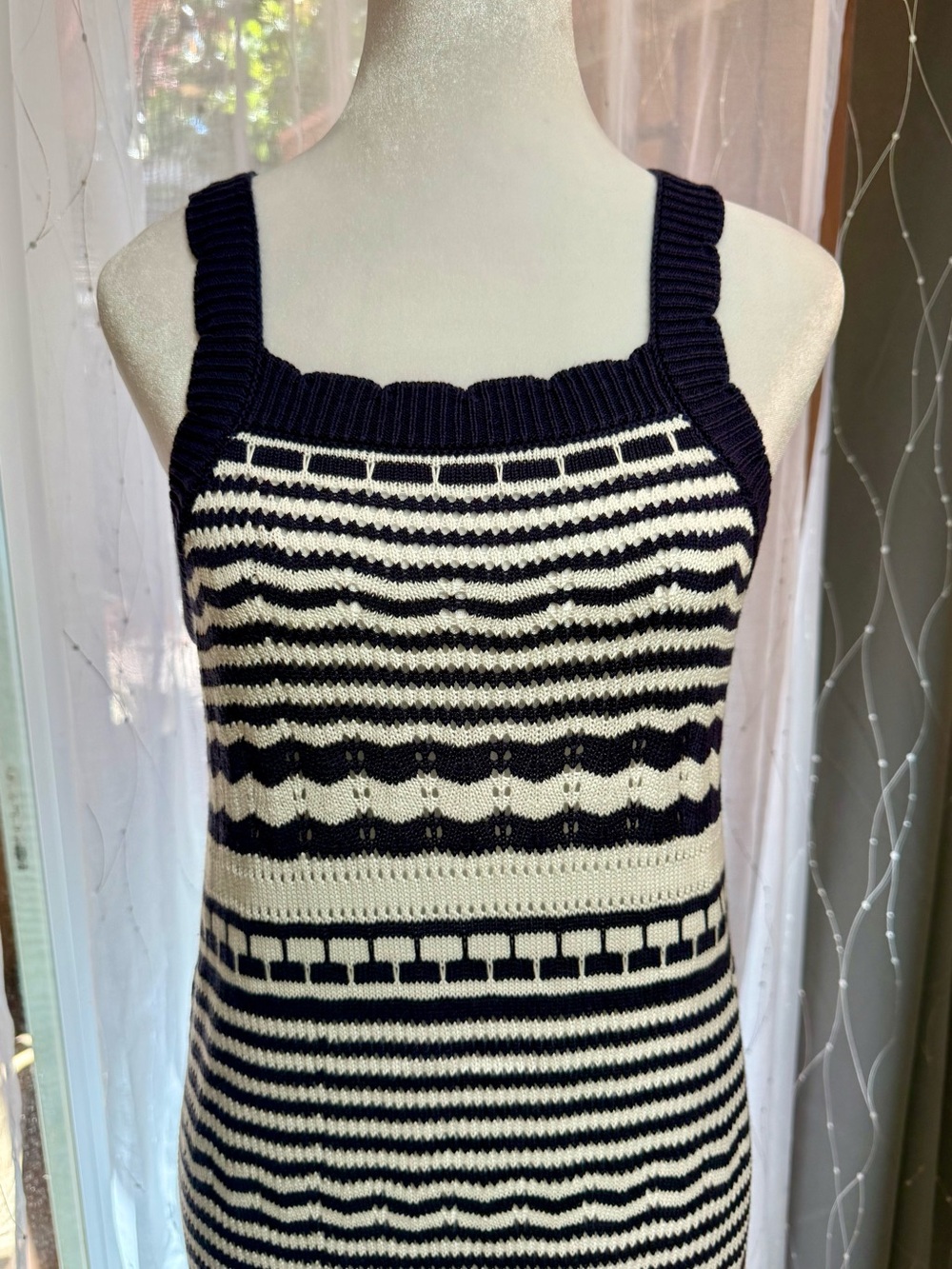 NWOT Joie Crochet Midi Dress Navy White Stripes Size M - Picture 1 of 7